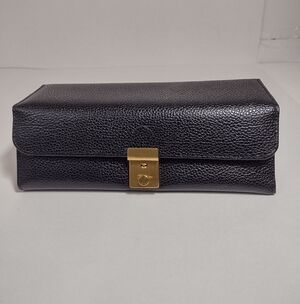 Scully & Scully Women's Black Pebbled Leather Clutch with Gold Lock Jewelry